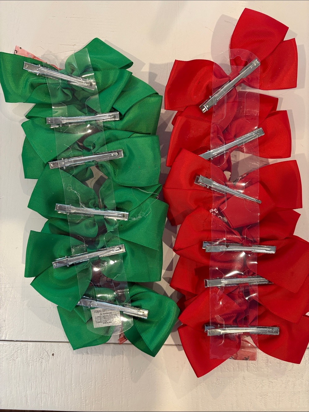 Kids Holiday Hair Bows with Snowman Accent - Red & Green Set of 12 - Picture 4 of 4